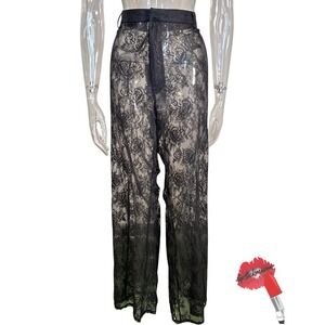 Victoria's Secret Archives Pants Women XXL Black‎ Sheer Rose Retro Wide Leg NWT